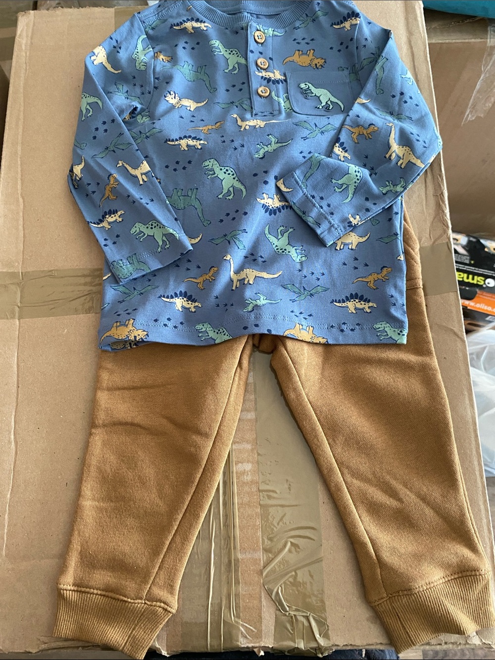 Tommy Bahama Blue Dino Print Top with Brown Jogger Pants - Kids Matching Set
